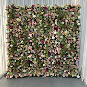 Pared de flores artificiales de vegetación 3D 5d Pared de flores rosas de boda 8ft x 8ft telón de fondo enrollar panel de pared de flores decoración de seda - Product Image 1