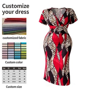 Abito Sexy Plus Size con Stampa Leopardata Geometrica, Scollo a V, Maniche Corte, Aderente, Lunghezza al Ginocchio, per Club, Feste e Serate in Città, Personalizzabile - Product Image 4