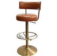 Tabouret de bar vintage en cuir avec dossier, pivotant et réglable en hauteur, en métal doré, pour restaurant et comptoir de bar