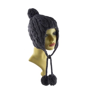 Bonnet d'hiver en acrylique tricoté à la main pour enfants, doublé polaire, avec cache-oreilles et pompon, chaud et doux, pour femmes - En promotion - Product Image 2