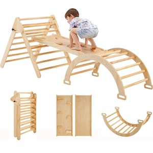 Estructura de Juego Infantil de Madera 2 en 1: Arco de Escalada y Caballo Balancín, Set de Actividades para Niños de Madera Maciza para Interiores - Product Image 1