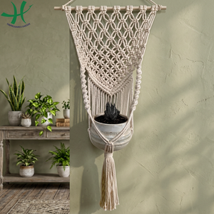 Porte-plantes en macramé bohème fait main, écologique, en corde de coton lavable, décoration murale, grande forme personnalisée, décoration intérieure, rangement - Product Image 3