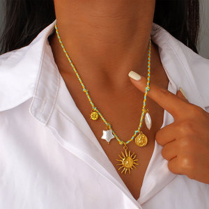 Colliers pendentifs tendance été en acier inoxydable 316L plaqué or PVD 14k 18k, collier corde soleil pour femme - Product Image 1