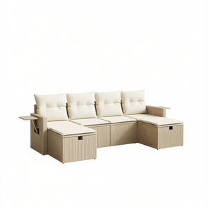 Ensemble de canapés de jardin modulaires en rotin PE beige, meubles d'extérieur confortables, design contemporain, coussins en mousse haute densité - Product Image 1