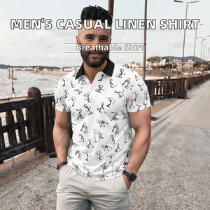 Chemise Homme à Manches Courtes avec Logo Frontal, Boutons, Marquée, Respirante, Séchage Rapide, Tricotée 100% Polyester, Design à Franges, Coupe Décontractée Classique - Product Image 2