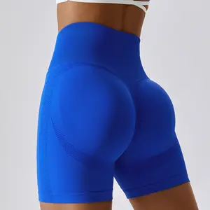 Vente en gros de shorts de sport fitness à séchage rapide en forme de V, vêtements athlétiques, sans couture, taille haute, gym, yoga, scrunch, fesses pour femme