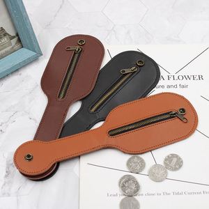 Stocked PU Leather <b>Mini</b> Coin Purse Case Racket Zipper Closure Folding Belt Self-Defense Coin <b>Pouch</b> for Women - Product Image 2
