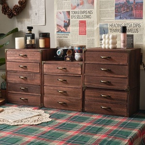 Retro Desktop Storage Cabinet Cosmetic Snacks Sundries Tea Set Tea <strong>Cup</strong> Sideboard Multi-layer Wood Grain Rectangular - Product Image 3