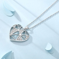 Collier Cœur Géométrique en Argent Sterling 925 avec Pendentif Moissanite Triangle Treillis pour Femme, Bijoux Fins Modernes, Vente en Gros