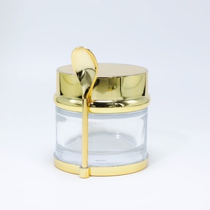 Luxury 30ml 50ml 80ml Gold Cosmetic Glass Jar Skincare Face Cream Jar <b>Container</b> with Gold Base and Spoon - Product Image 4