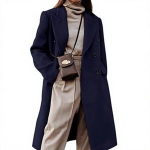 Manteau long en laine mélangée pour femme, double boutonnage, revers, coupe longue, manteau d'hiver, sur mesure OEM - Product Image 1
