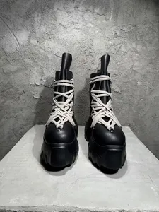 Botas de Plataforma con Cordones de Cuero Genuino Negro Canlin de Diseño de Lujo para Mujer, Impermeables, con Suela de Goma Antideslizante, Estilo Gótico Y2K - Product Image 5