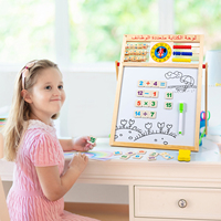 Tablero de dibujo magnético árabe de doble cara y caballete de aprendizaje de pizarra para niños con ábaco, reloj y alfabeto árabe
