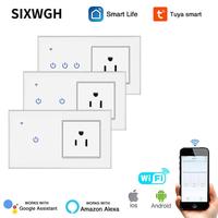 Sakelar Lampu WiFi Pintar Standar AS SIXWGH, Kompatibel dengan Alexa/Google Home, Panel Kaca Sentuh ABS, Timer, Membutuhkan Netral, 10A