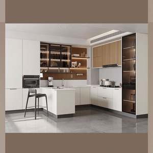 Gabinetes de Cocina Modulares de Madera Personalizados de Lujo con Encimera de Mármol Artificial y Cestas para Cajones de China - Product Image 5