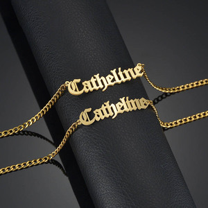 Go Party personalizado antiguo nombre en <span class=keywords><strong>inglés</strong></span> collar pulsera de acero inoxidable deslustre libre impermeable joyería placa de identificación collares con letras - Product Image 2