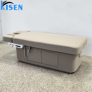 Table de massage électrique haut de gamme Kisen beige à <span class=keywords><strong>2</strong></span> <span class=keywords><strong>moteurs</strong></span> pour salon, table de soin des cils et du visage, lit de beauté, lit de tatouage, chaise de salon - Product Image 2