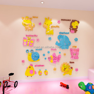 Elefante leone scimmia farfalla 3D adesivo acrilico cartone animato adesivo scuola camera dei bambini decorazione della casa carta da parati - Product Image 4