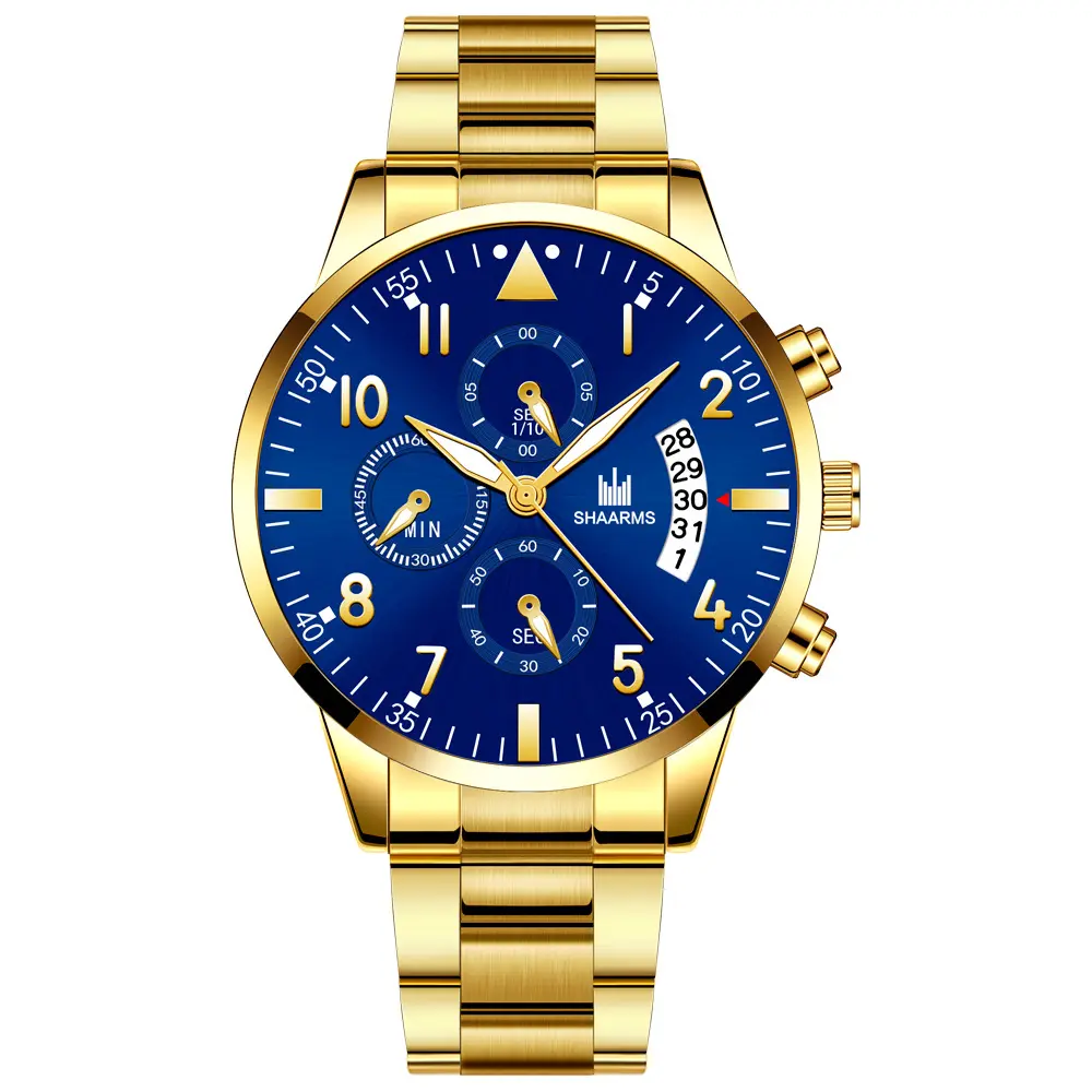 Shaarms High Quality Gold Luxury quartz Watch Men's Stainless Steel Business Wristwatches custom