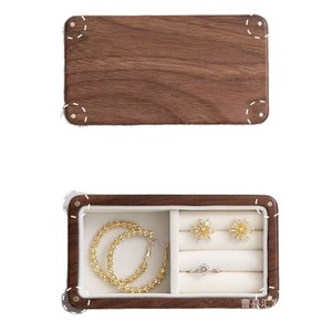 Wooden Jewelry Storage <b>Box</b> Walnut Wood Top And Bottom Lid For Home Use Ring And <b>Earring</b> Organizer - Product Image 2