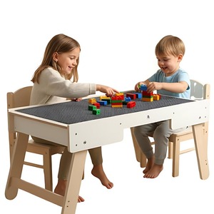 Mesa <span class=keywords><strong>de</strong></span> Juego Plegable 3 en 1, Mesa <span class=keywords><strong>de</strong></span> Actividades <span class=keywords><strong>de</strong></span> Madera para Niños con Bloques <span class=keywords><strong>de</strong></span> Construcción para Cuarto Infantil - Product Image 1