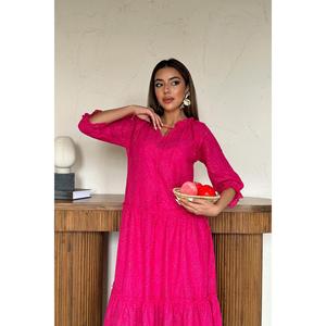 Robe en dentelle fuchsia à col croisé, coupe ample, respirante, tissée, pour un usage décontracté - Product Image 2