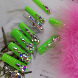 <span class=keywords><strong>Uñas</strong></span> Acrílicas Vibrantes con Pedrería, <span class=keywords><strong>Uñas</strong></span> Postizas <span class=keywords><strong>Largas</strong></span> Tipo Stiletto Hechas a Mano, Reutilizables, Coloridas y Brillantes, para Fiestas y Festivales - Product Image 2