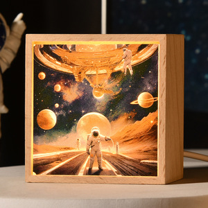 Gỗ Acrylic hình ảnh khung với LED, cạnh giường ngủ máy tính để bàn trang trí món quà sáng tạo Phi Hành Gia hành tinh ánh sáng bức tranh khung - Product Image 2
