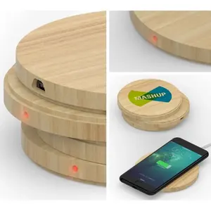 Chargeur sans fil rond en bambou, gadgets écologiques - Product Image 1