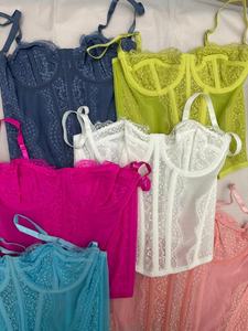 FancyShape 9 "tulang ikan renda mode Boning Femme korset pengantin atasan Crop Urban untuk wanita Bodysuit klub mode seksi dengan gesper - Product Image 3