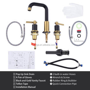 <span class=keywords><strong>Grifo</strong></span> de <span class=keywords><strong>lavabo</strong></span> generalizado de 8 ", negro y dorado <span class=keywords><strong>con</strong></span> tapón de drenaje emergente, <span class=keywords><strong>grifo</strong></span> mezclador de 2 manijas, <span class=keywords><strong>grifo</strong></span> de <span class=keywords><strong>lavabo</strong></span> <span class=keywords><strong>con</strong></span> <span class=keywords><strong>manguera</strong></span> de suministro - Product Image 6