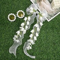 Fournisseur en gros de pinces à cheveux personnalisées avec nœud floral rose, long ruban, rose et pompon, pour femmes, accessoires capillaires pour mariage, fête et festival