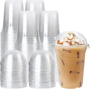 Custom LOGO Print Plastic Cup Disposable To Go Ice Coffee Milktea Cold 12 16oz 500ml Clear Cup PET PP Low MOQ With Lids Straws