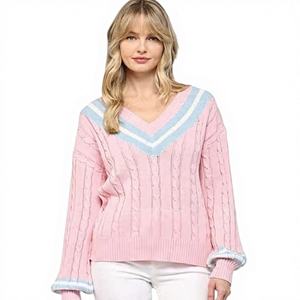 Fabricant OEM ODM Personnalisé Unisexe Rayé Laine/Acrylique Tricoté Col en V Manches Lanterne Cardigan Broderie Avant Séchage Rapide - Product Image 1