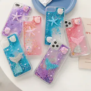 Hot Sale 3D Meerjungfrau Schwanz Seestern Liquid Quicksand Handy hülle für iPhone 13 Fashion Glitter Cover für iPhone 12/11/7/8/XS/X/XR