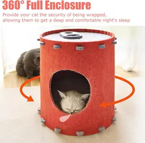 GeerDuoペット缶型フェルト子猫ベッド猫洞窟家屋内猫用リングを引っ張ることができます