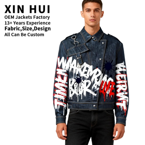 Chaqueta de Motociclista con Cuello Alto para Hombre, Diseño Personalizado OEM 2026, Estilo Graffiti Urbano, Venta al por Mayor, Alta Calidad, Estilo Punk - Product Image 4