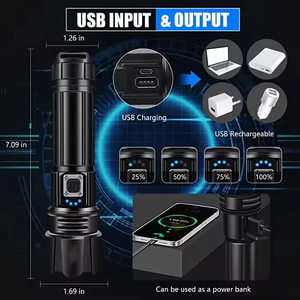 Linterna Táctica LED con Zoom Telescópico, Resistente al Agua, Recargable por USB, de Largo Alcance, con Láser Blanco, de Aleación de Aluminio - Product Image 3