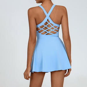 Traje de Yoga Personalizado <span class=keywords><strong>para</strong></span> <span class=keywords><strong>Mujer</strong></span>, de una Pieza, sin Mangas, de Nailon que Absorbe la Humedad, Espalda Descubierta, Secado Rápido, <span class=keywords><strong>para</strong></span> Deportes y <span class=keywords><strong>Tenis</strong></span> - Product Image 2