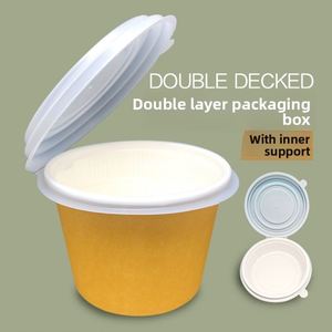 Two-layer Round Plastic Noodle Bowl Dry/wet Separation Compartmented <b>Lunch</b> <b>Box</b> with Lid for Noodles and Dumplings - Product Image 4