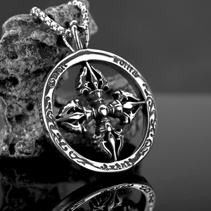 Men's Stainless Steel <b>Cross</b> Vajra Pendant Necklace Geometric Design Everyday Wear - Product Image 1