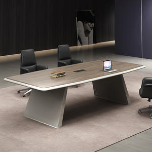 Modern Simple Long Conference Table Chair Set Stainless Steel Panel Wood Style for Small Training Negotiation Conference <strong>Room</strong> - Product Image 3