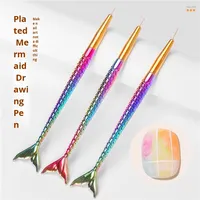 Nouveau design Nail Art brosse peint sculpté crochet stylo sirène poignée dégradé tige poisson queue tirer ligne stylo 3 pièces