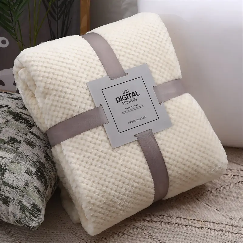 home tetile china Fleece Knitted waffle baby blanket Super Soft waffle throw Solid Flannel waffle blanket