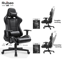 Fauteuil de Bureau Gamer Ergonomique Personnalisé en Gros Noir avec Appui-Tête pour PC