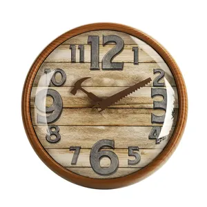 ドームガラスカバー素朴な木製の顔のデザインプラスチック製の創造的なカスタマイズされた壁掛け時計