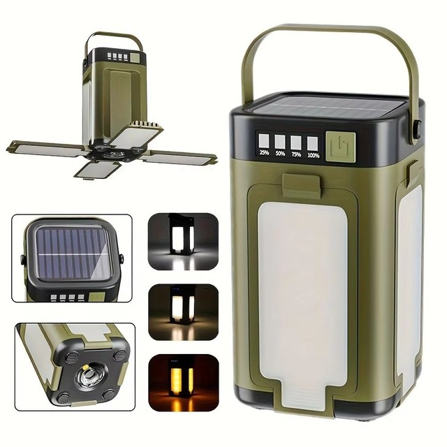 Dailu Solar LED Camp Light Dual Light Source Foldable Rechargeable Camping Lantern Light with Power Bank Outdoor Emergency Light