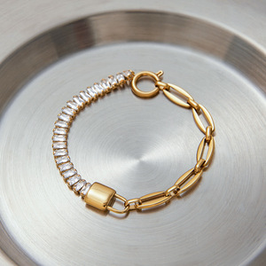 Conjunto de pulseras de cristal con cadena de corazón en tono dorado, joyería geométrica para uso diario para mujer - Product Image 2