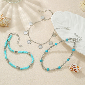 Fashion <b>Anklets</b> Set <b>Beaded</b> Pearls Starfish Pendant Zinc Alloy Women's Beach Vacation Style - Product Image 2
