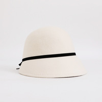 Topi Bucket Wol Putih Murni Wanita Musim Gugur Musim Dingin Hangat Gaya Prancis Retro Vintage Cloche Bergaya Hepburn Topi Fashion